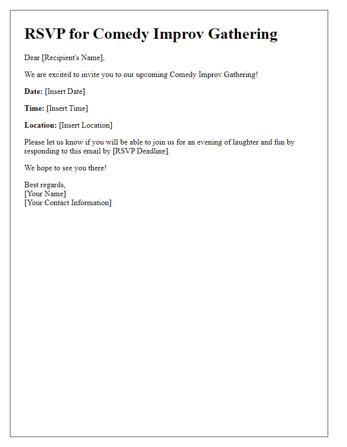 Letter template of RSVP for a comedy improv gathering