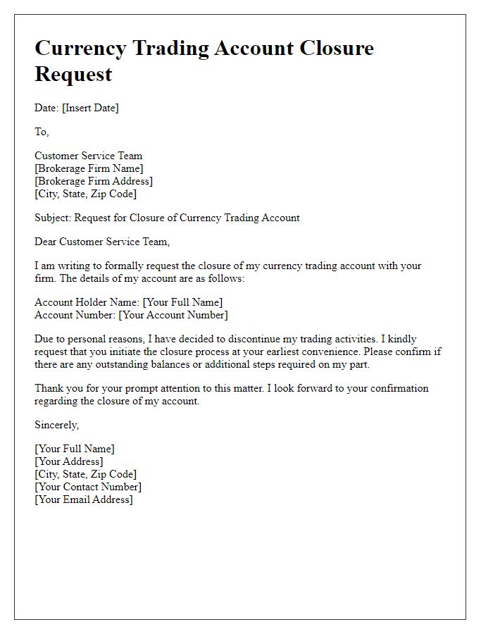 Letter template of currency trading account closure.