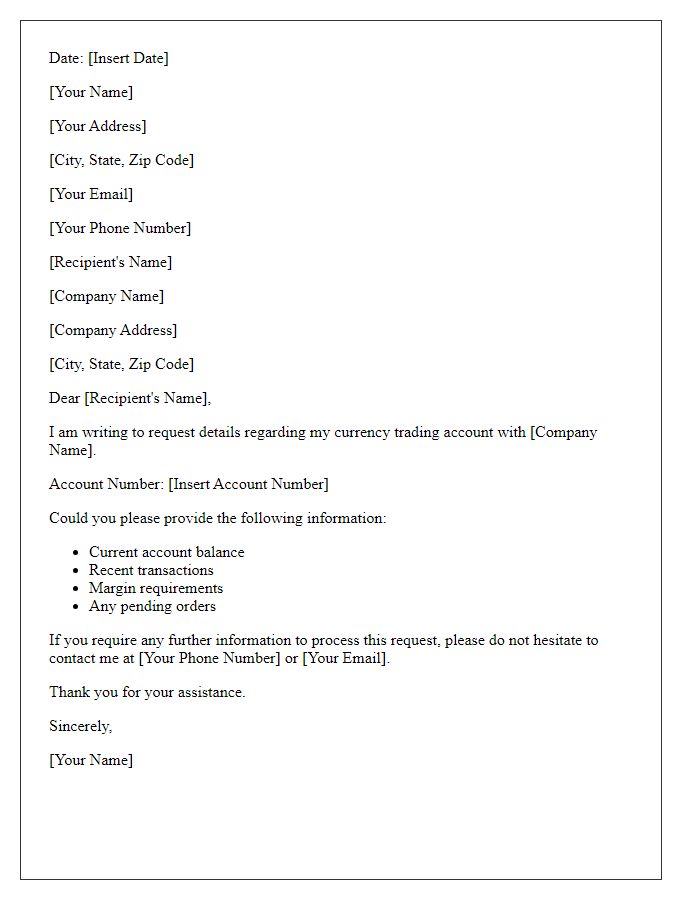 Letter template of currency trading account details request.