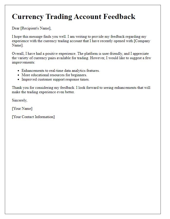 Letter template of currency trading account feedback.