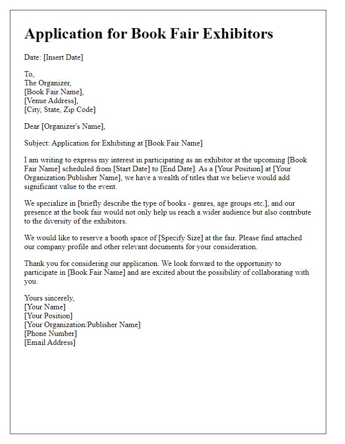 Letter template of application for book fair exhibitors