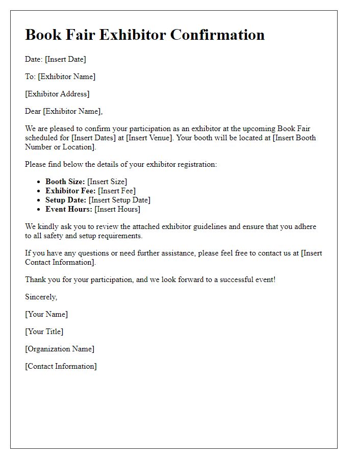 Letter template of confirmation for book fair exhibitors