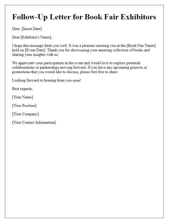 Letter template of follow-up for book fair exhibitors