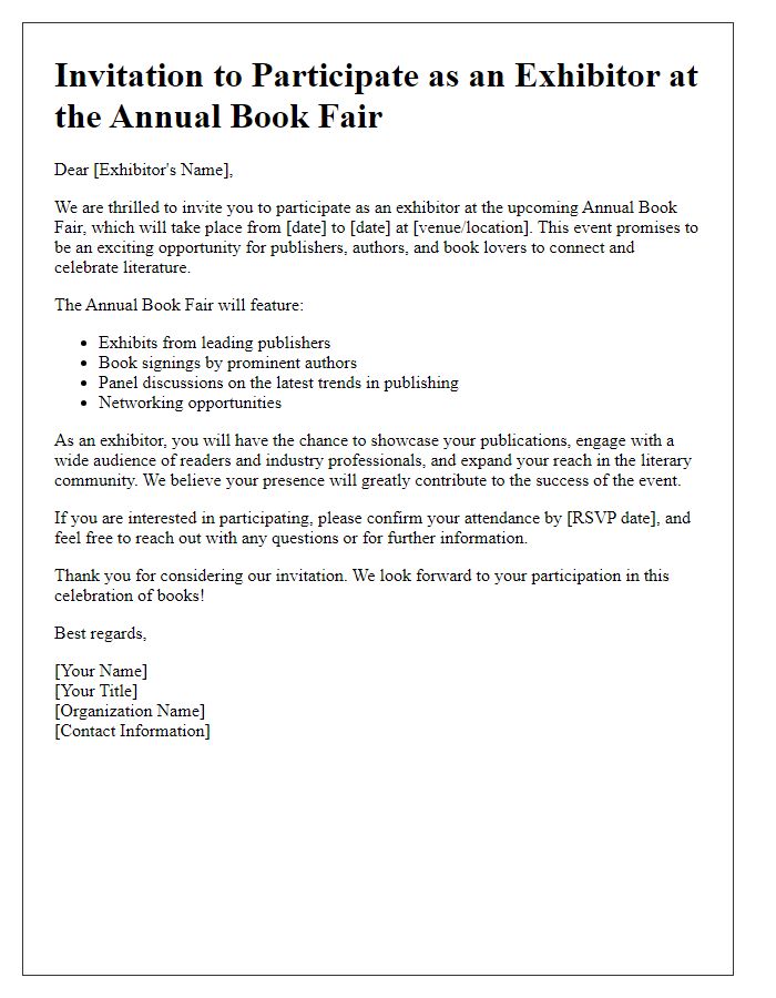 Letter template of invitation for book fair exhibitors