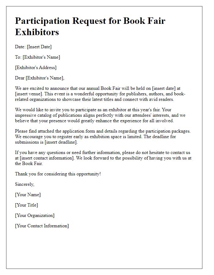 Letter template of participation request for book fair exhibitors