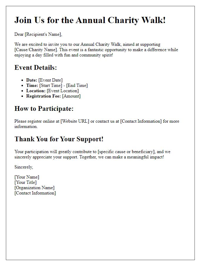 Letter template of charity walk event details