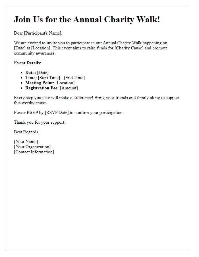 Letter template of charity walk invitation for participants