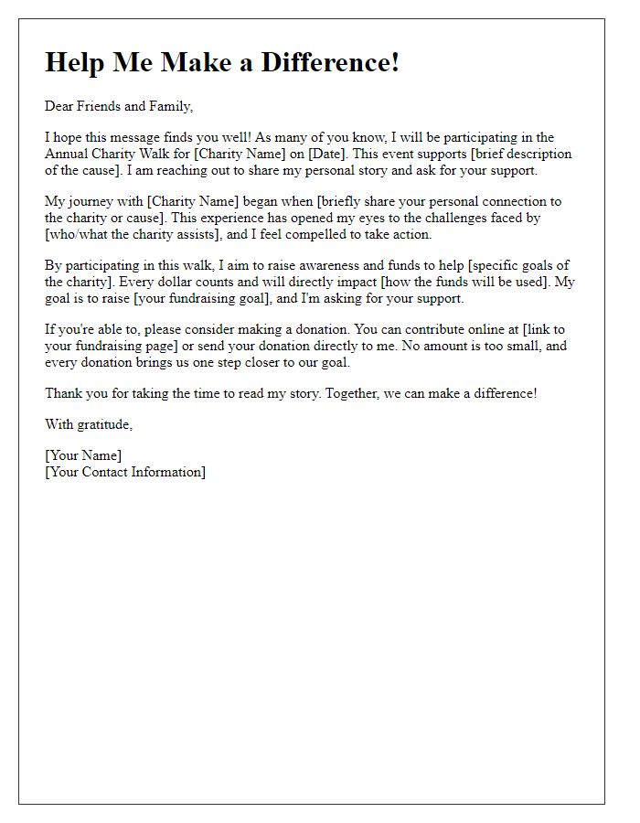 Letter template of charity walk personal fundraising story