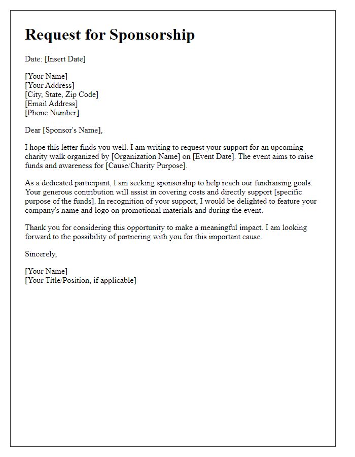 Letter template of charity walk sponsorship request