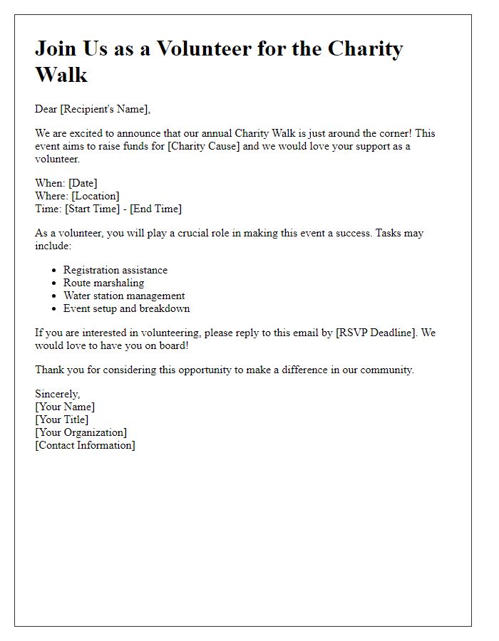 Letter template of charity walk volunteer recruitment