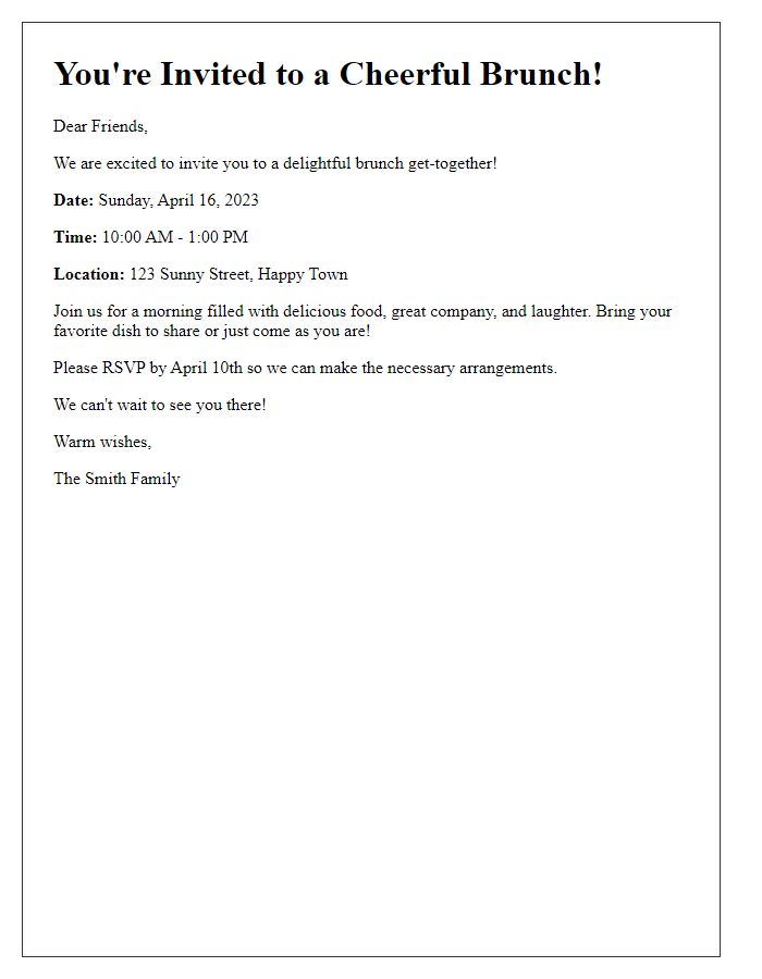 Letter template of cheerful brunch get-together invite