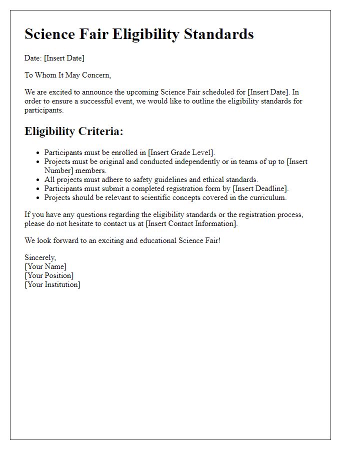 Letter template of science fair eligibility standards