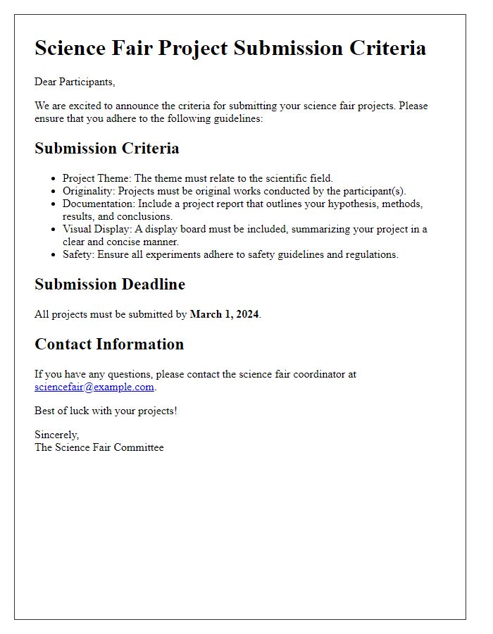 Letter template of science fair project submission criteria