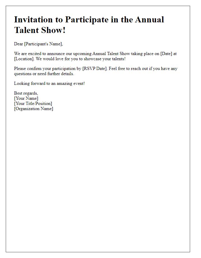 Letter template of talent show participation invitation