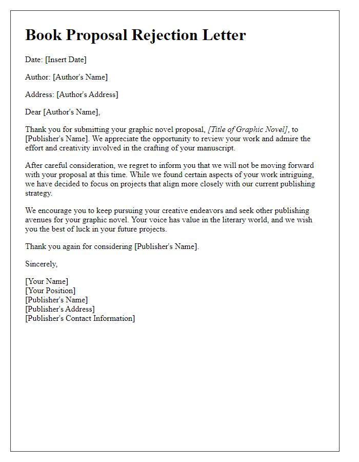 Letter template of book proposal rejection for graphic novels