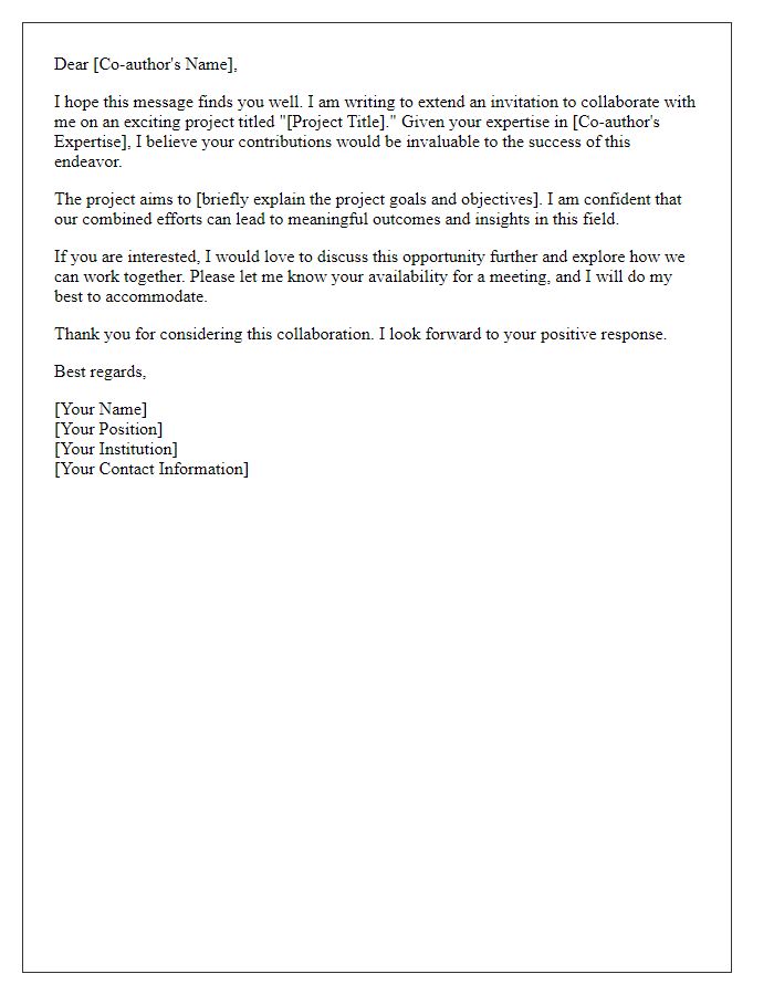 Letter template of invitation to co-author a project.