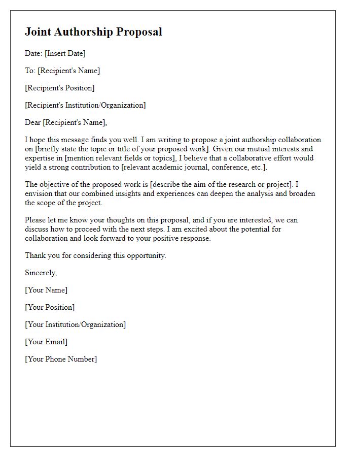 Letter template of joint authorship proposal.