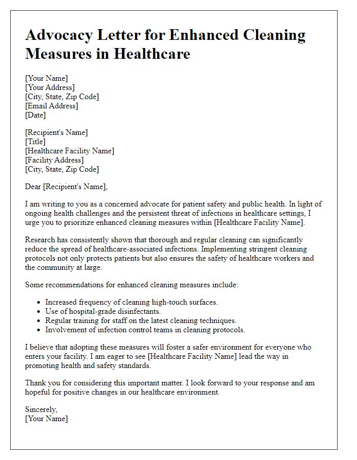 Letter template of advocacy for enhanced cleaning measures in healthcare