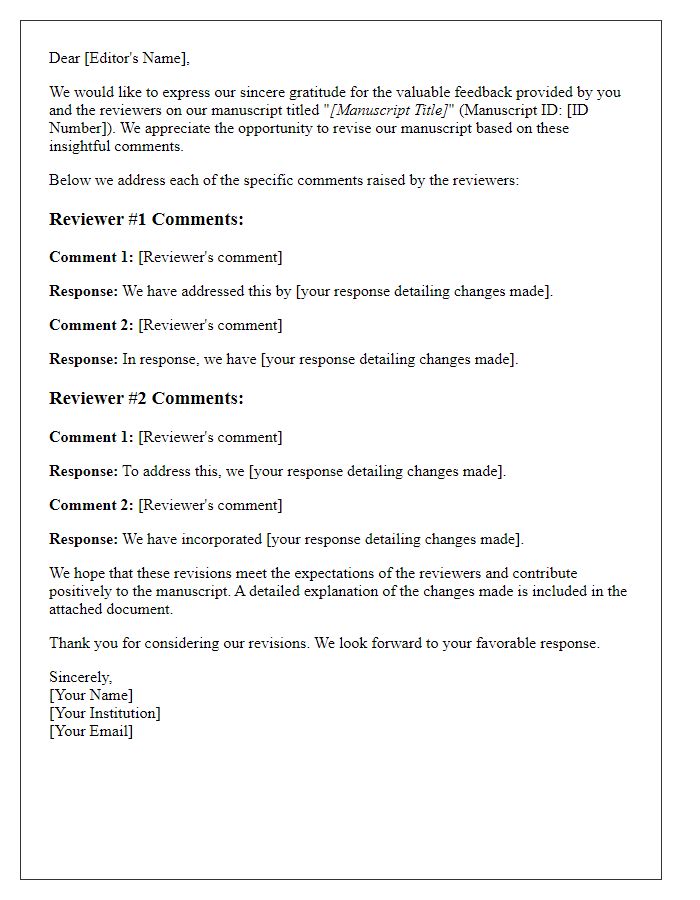 Letter template of manuscript revision request addressing specific reviewer comments