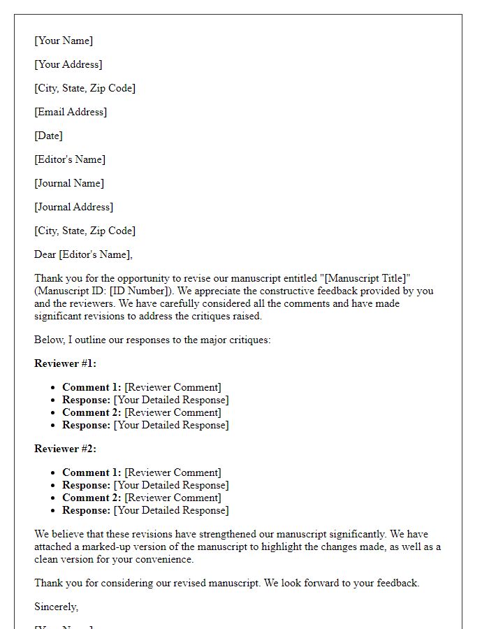 Letter template of manuscript revision request in response to major critiques