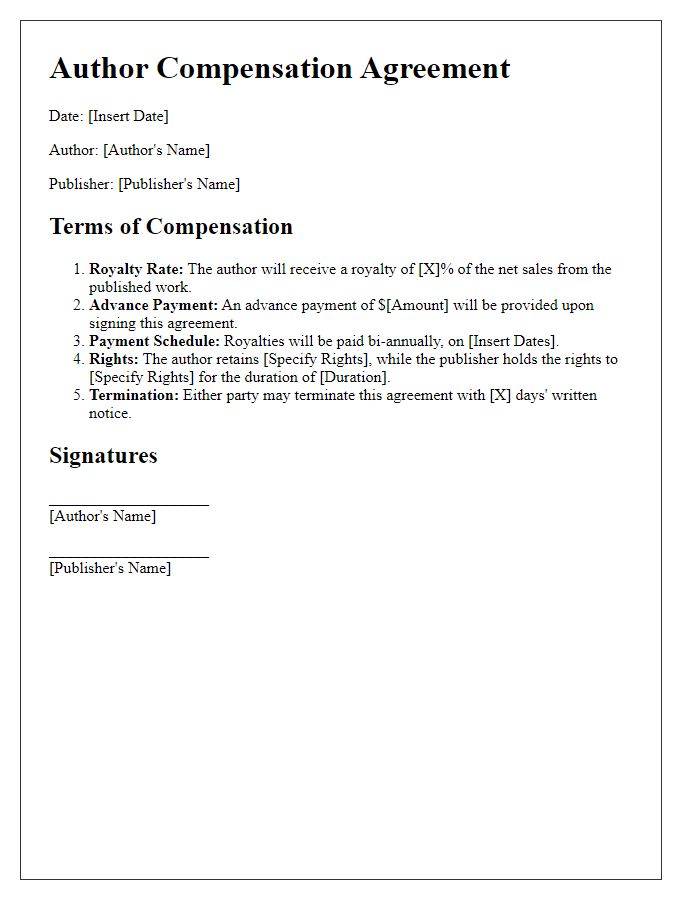 Letter template of author compensation terms