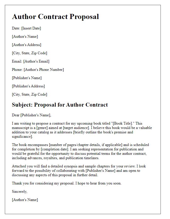 Letter template of author contract proposal