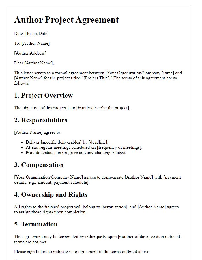 Letter template of author project agreement