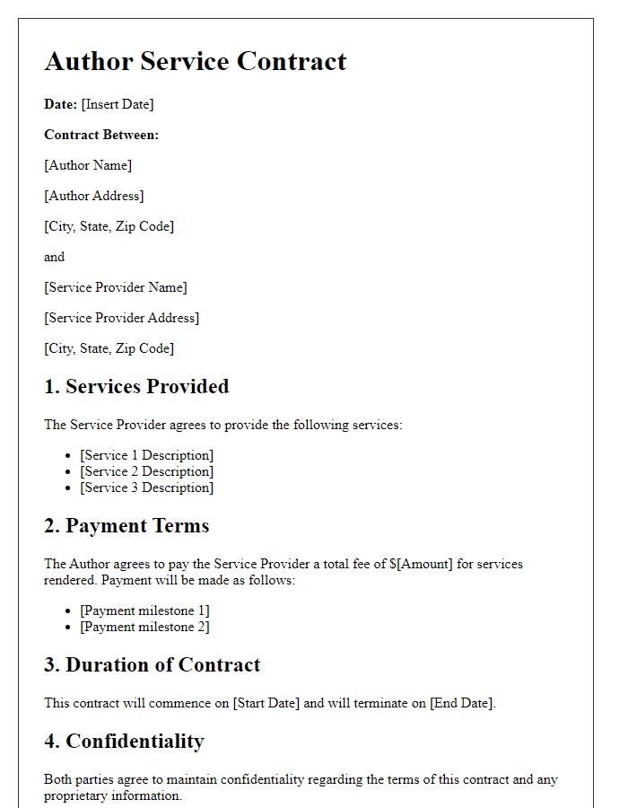 Letter template of author service contract