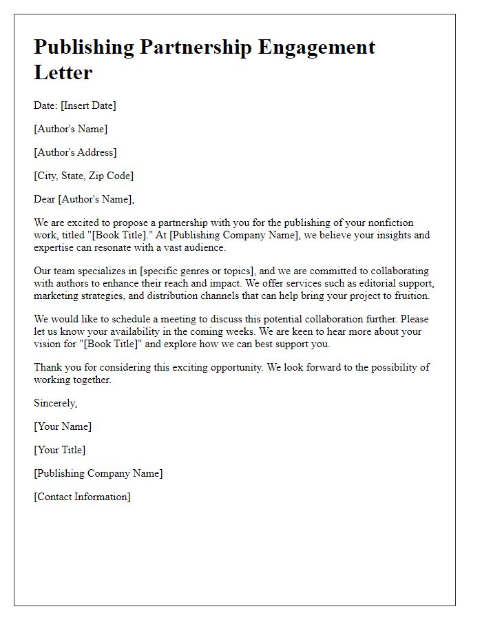 Letter template of publishing partnership engagement for nonfiction authors.