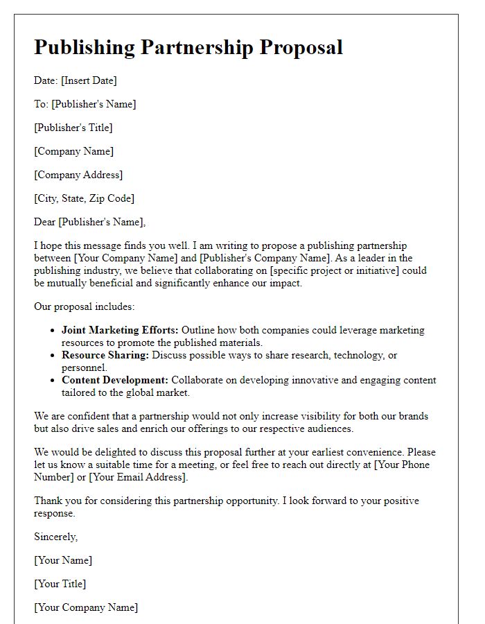 Letter template of publishing partnership proposal for multinational publishers.