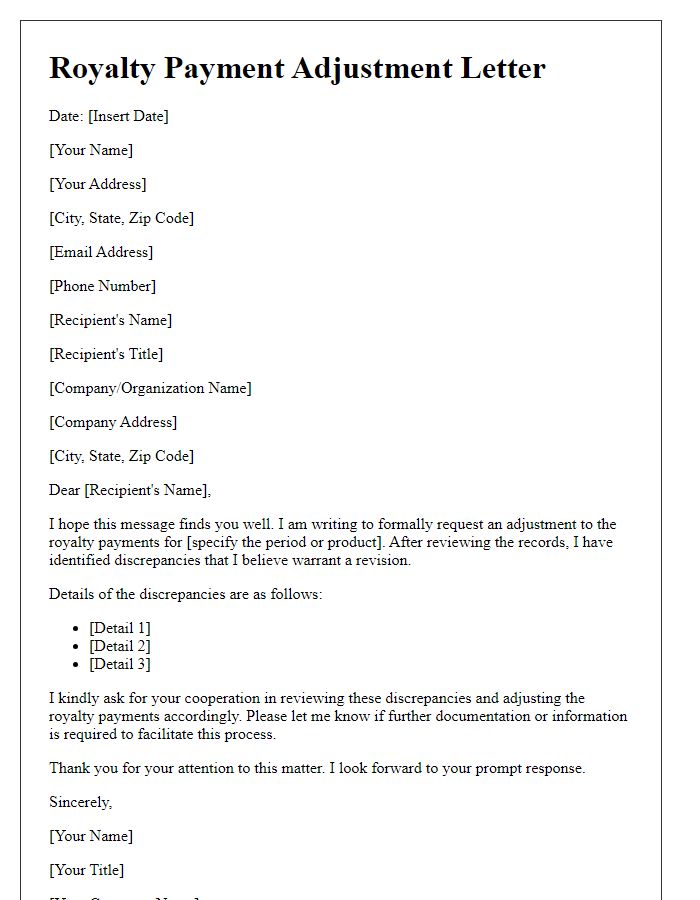 Letter template of royalty payment adjustment