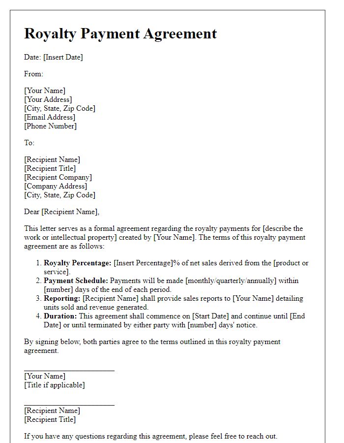 Letter template of royalty payment agreement