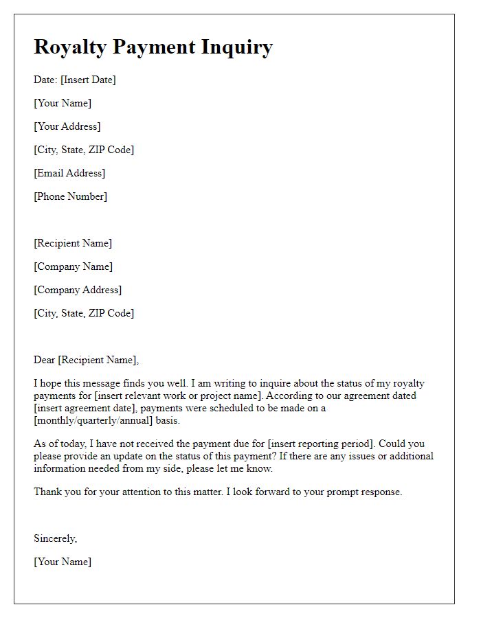 Letter template of royalty payment inquiry