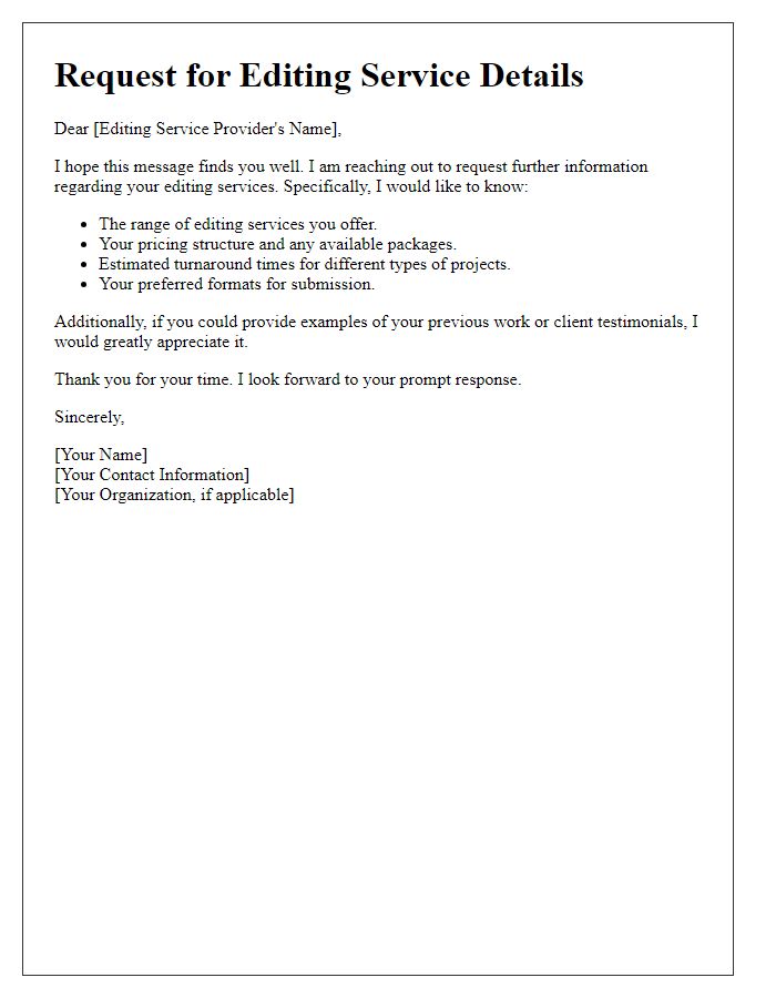 Letter template of request for editing service details