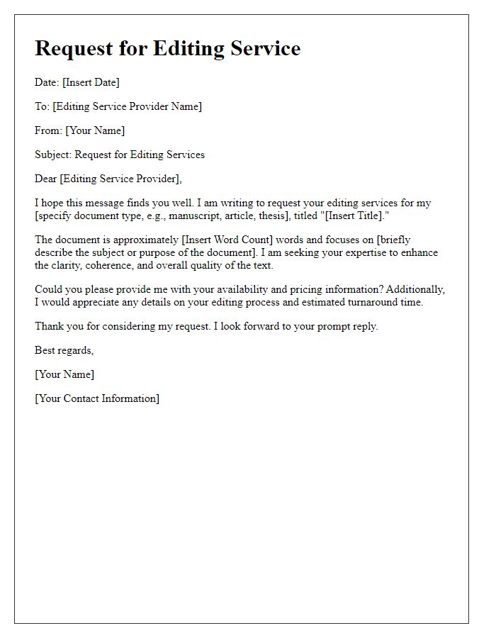 Letter template of request for editing service samples