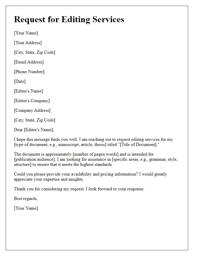 Letter template of request for editing services