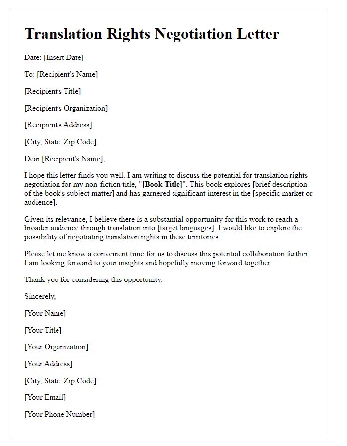 Letter template of translation rights negotiation for non-fiction titles