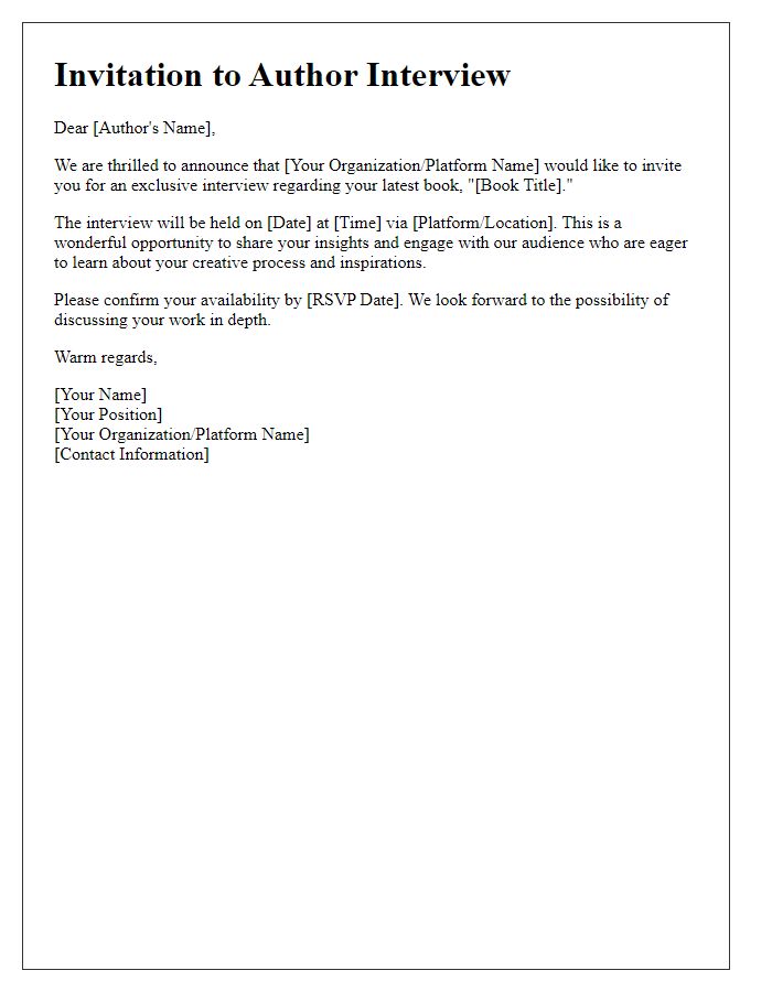 Letter template of an announcement for author interview invitation