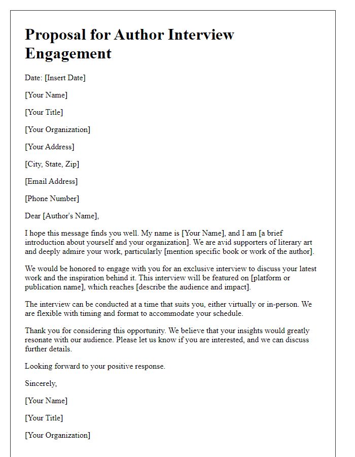 Letter template of a proposal for author interview engagement