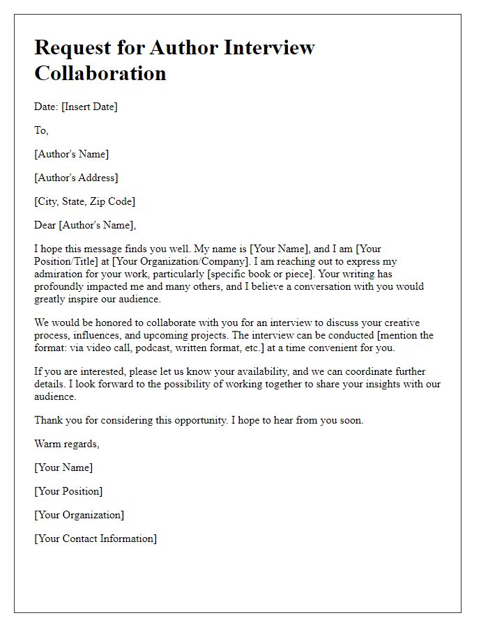 Letter template of a request for author interview collaboration