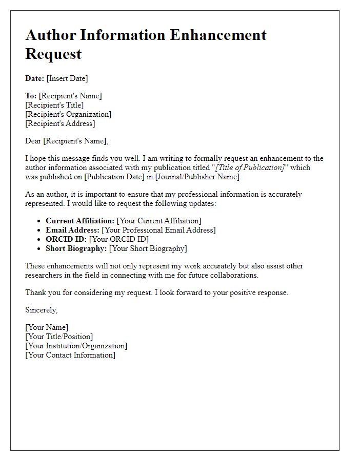 Letter template of author info enhancement request