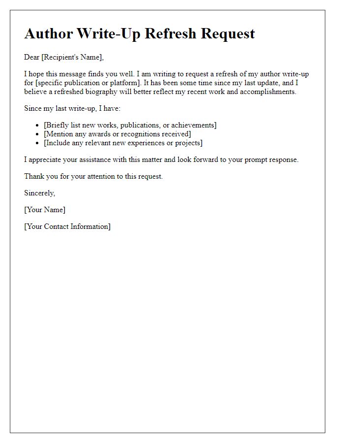 Letter template of author write-up refresh request