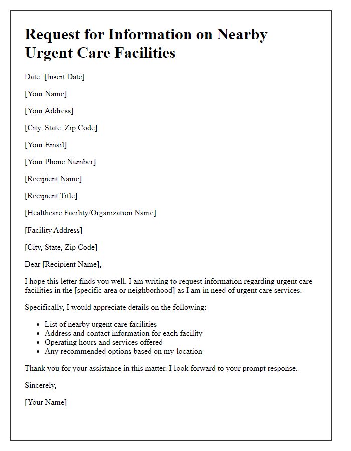 Letter template of request for details on nearby urgent care facilities