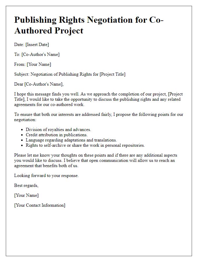 Letter template of publishing rights negotiation for co-authored projects.