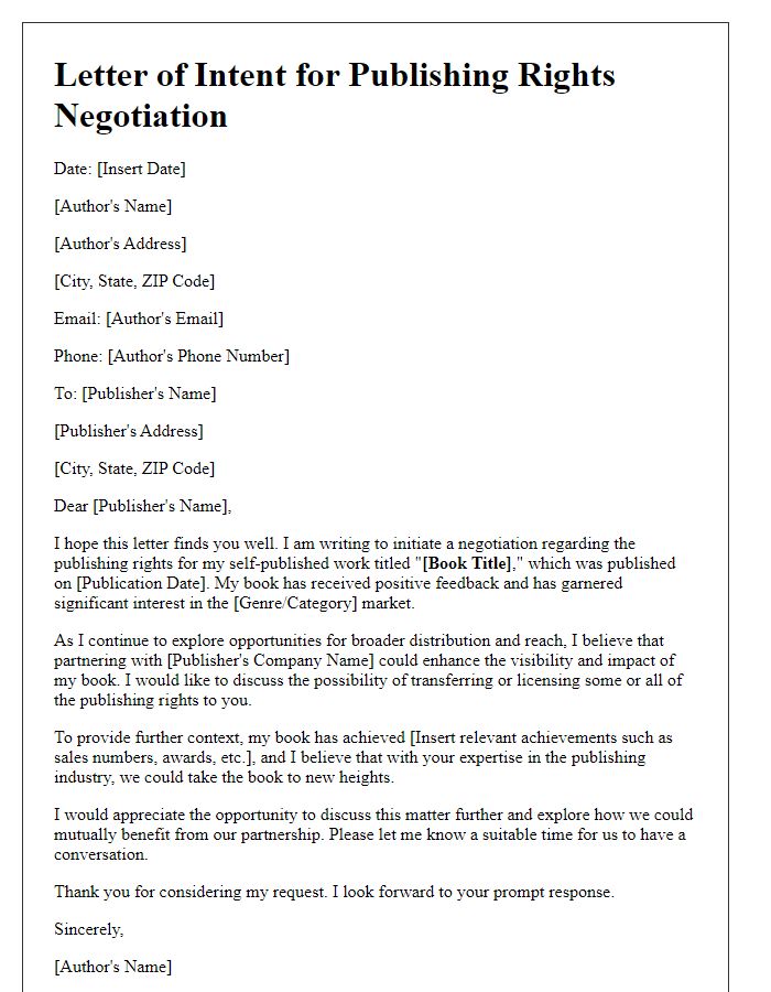 Letter template of publishing rights negotiation for self-published authors.