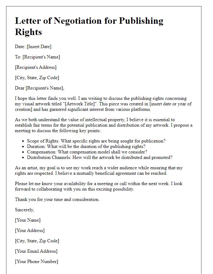 Letter template of publishing rights negotiation for visual art.