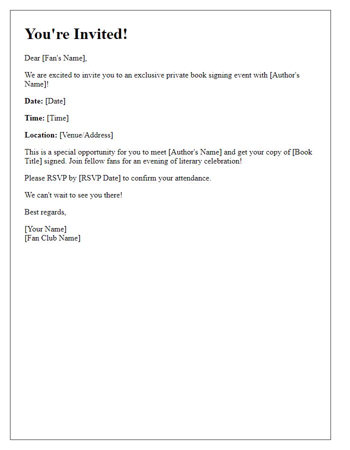 Letter template of fan club invitation for a private book signing.