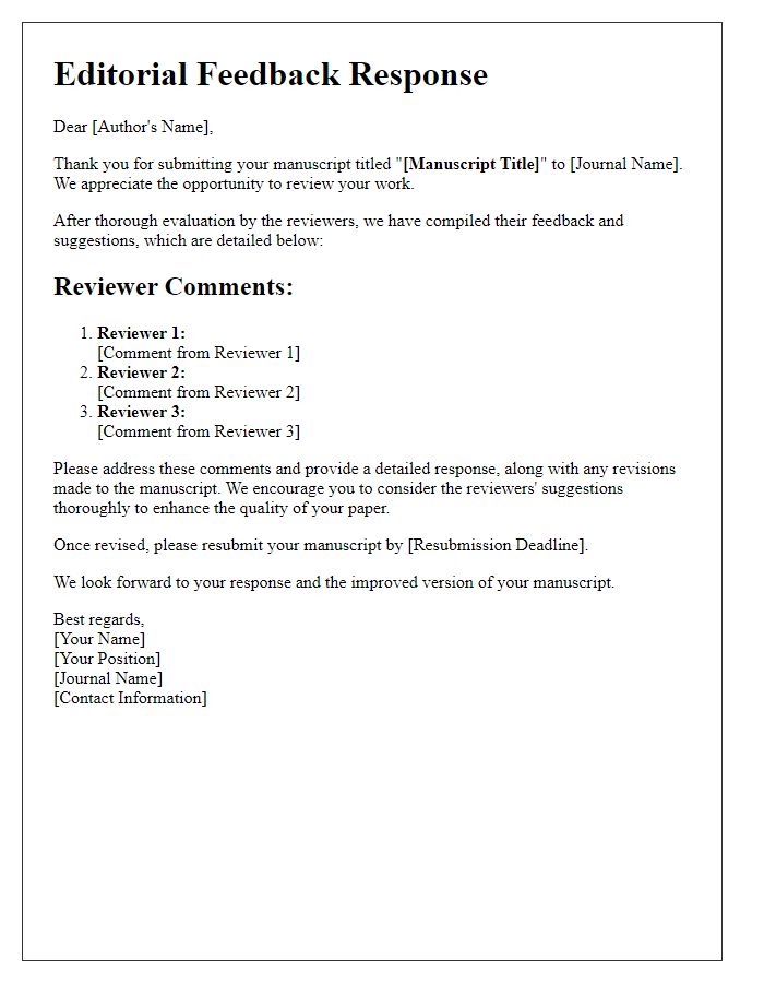 Letter template of editorial feedback response for manuscript authors