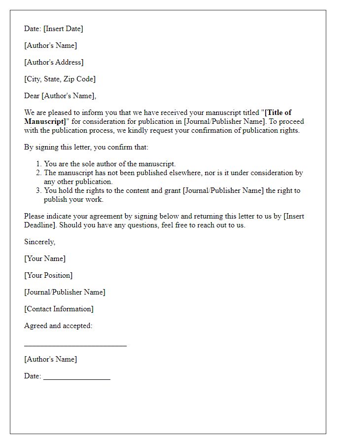 Letter template of publication rights confirmation for authors