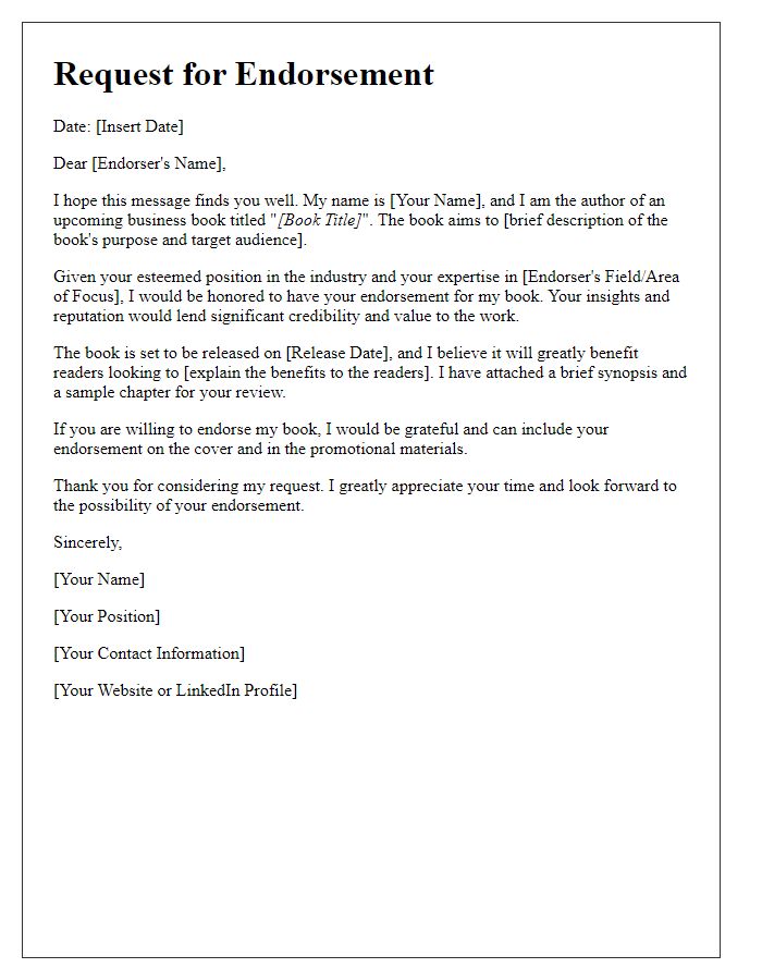 Letter template of endorsement request for a business book